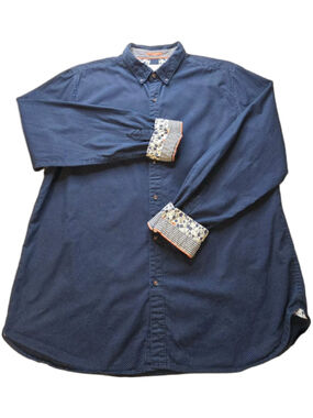 Ricky Singh Denim & Flower Men XL Blue Button Down Shirt Cotton Long Sleeve